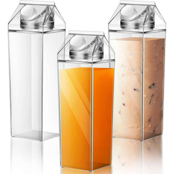1000ML Carton Water Bottle Plastic Square Coffee Juice Tea Cup Transparent Milk Storage for Outdoor Sports Camping Gym