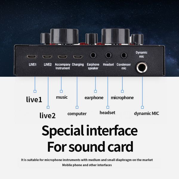 Mobile V8 Phone Sound Card Live Broadcast Equipment Full Package KTV Mixer Headset Microphone Webcast Bluetooth for PC Phone