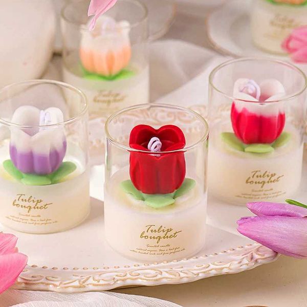 Guest Gift Candles 3D Rose Candle in Jars for Vntines Day Gifts Tip Elegant Scented Candles He Decoration Z241105