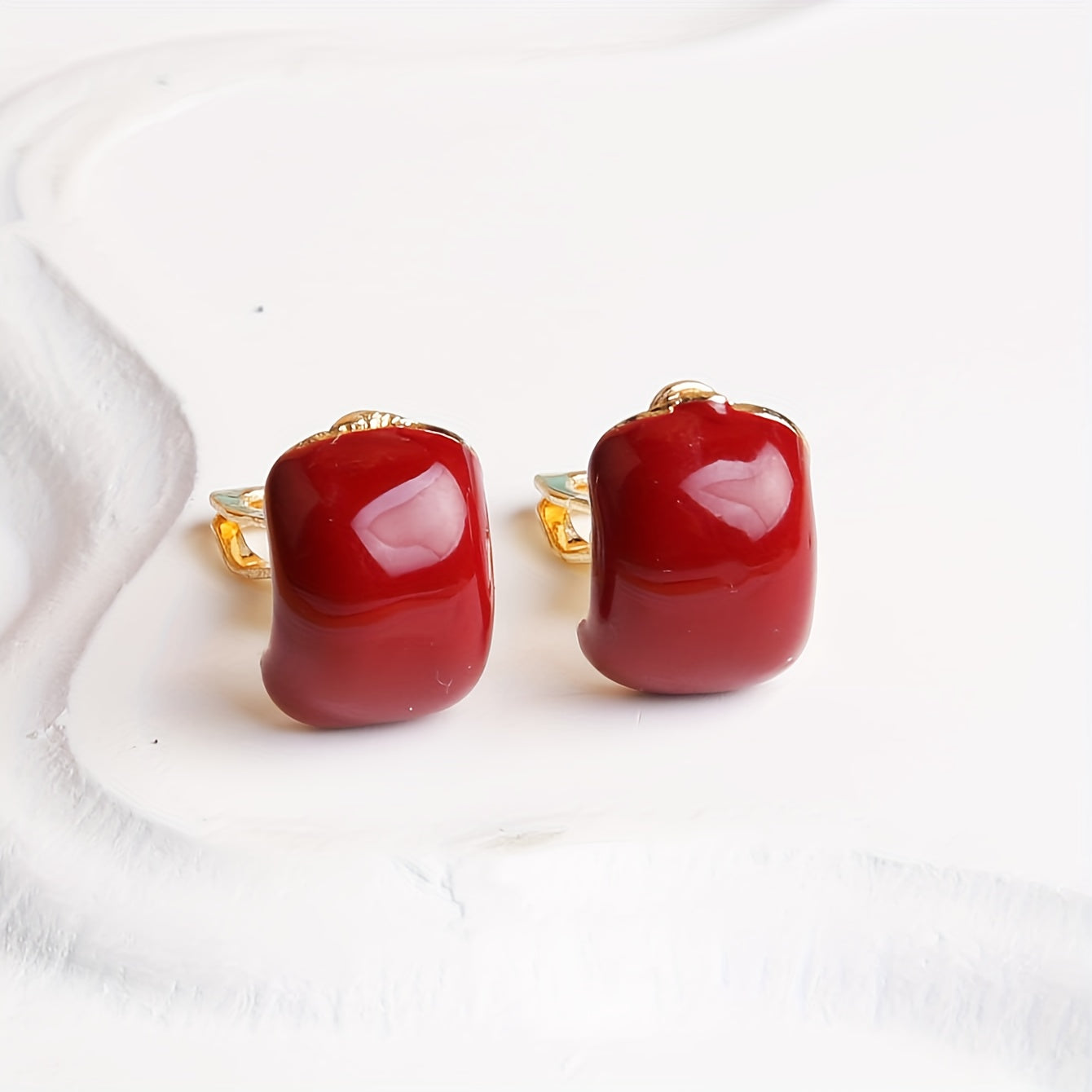 TEMU Vintage Burgundy-inspired Clip-on Earrings For Women - Zinc Alloy, Casual Attire