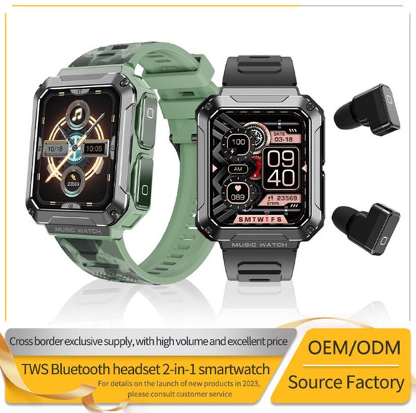 New T93 Smart Watch 3 In 1 TWS Earphones 4GB Large Memory Bluetooth Call 1.96 Screen Local Music Earbuds Sports Men Smartwatch