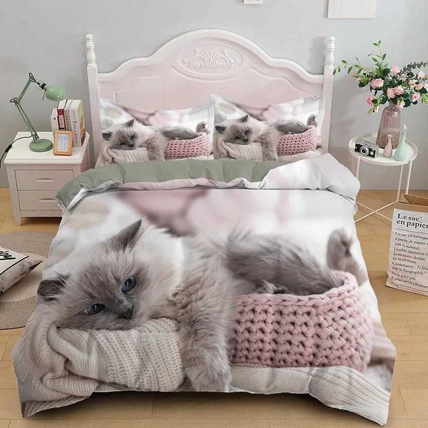 3D Printed Cute Kitten Pet Cat Bedding Set Boys Girls Twin Queen Size Duvet Cover case Bed Kids Adult Home TextileextileC250122