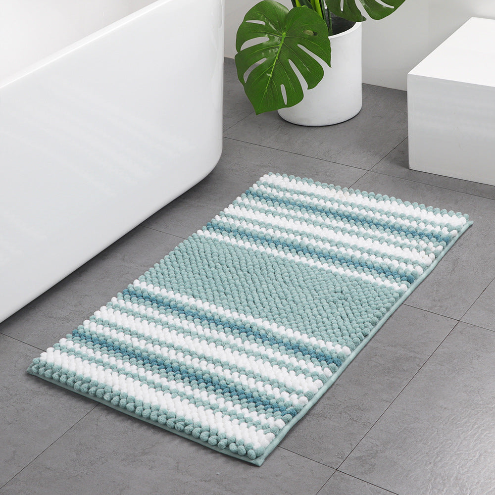 Thickened colored striped chenille floor mat, bathroom door absorbent pad