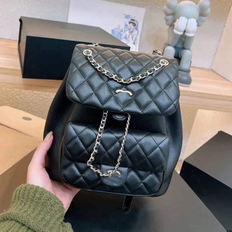 Women Black Backpacks 10A Small Backpack Size 22*23cm Designer Luxury Book Bags Lady Schoolbag Books Back Pack String Chain Bookbag Small Leather Ba