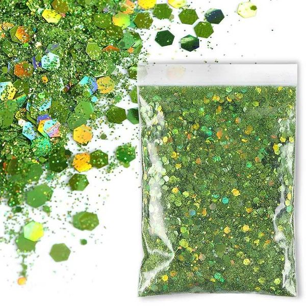 50g-Bag Holographic Green Nail Glitter Powder Mixed Hexagon Flake Sequins Nail Art Decorations for Manicure Paillette DIY DesignXJ240815