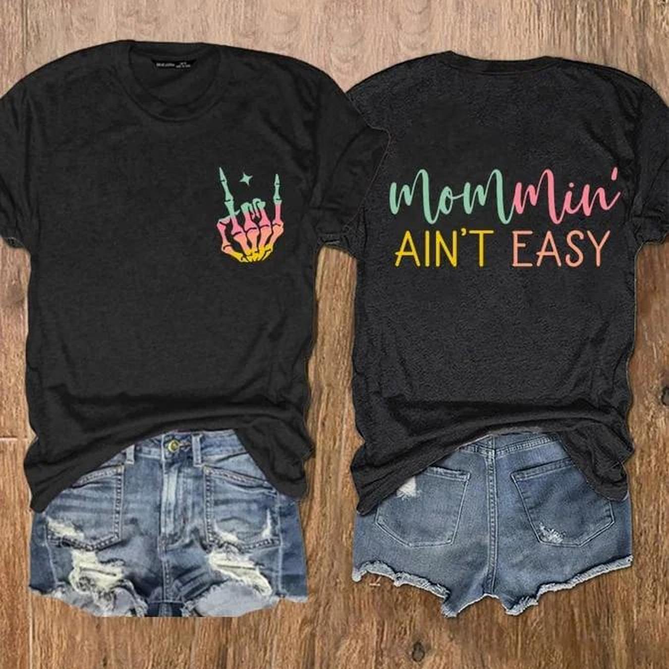 TEMU Women's "mom Life Easy" Graphic T-shirt - Casual Short Sleeve Crew Neck Top With Colorful Letter Print, Machine Washable Regular Fit Tee For