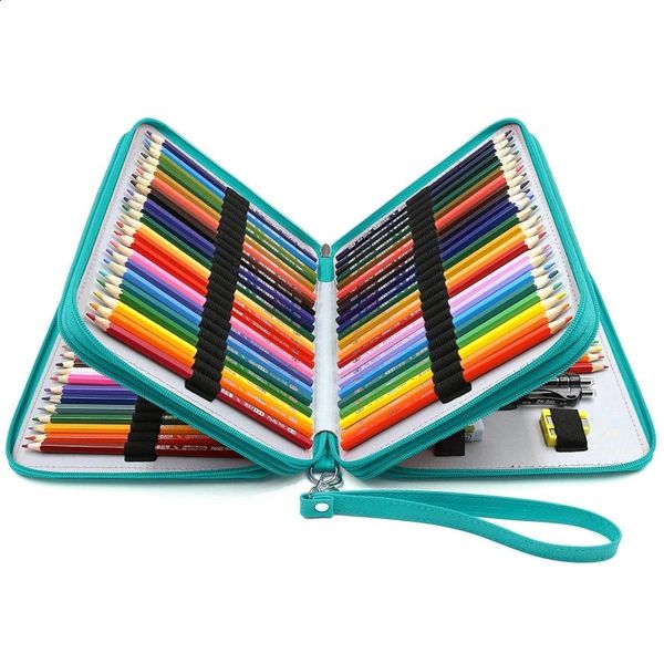 Knysna 120 slot pencil case with PU leather handle large multilayer zipper strap suitable for watercolor pencils 240817