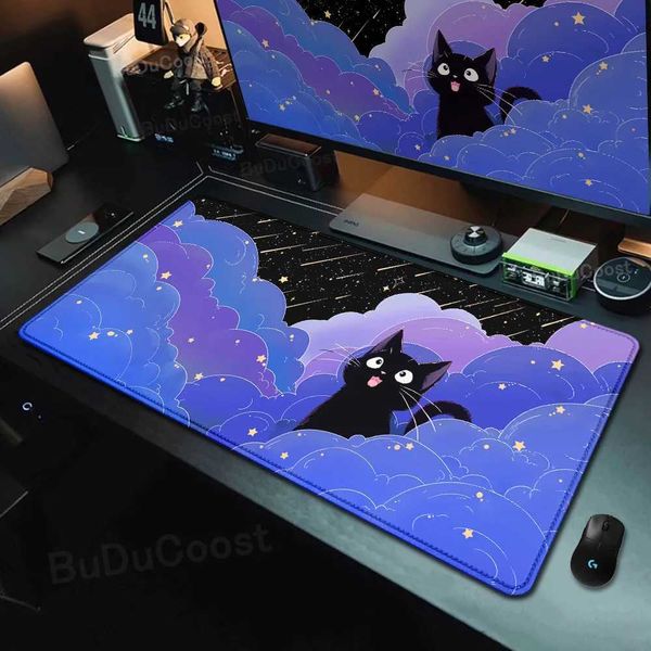 Kawaii Black Cat Mouse Pad Quick Delivery Keyboard Desktop Pad 40x90cm Locked Edge Extended Mouse Pad Starlight Sky Desktop Protection Y2411