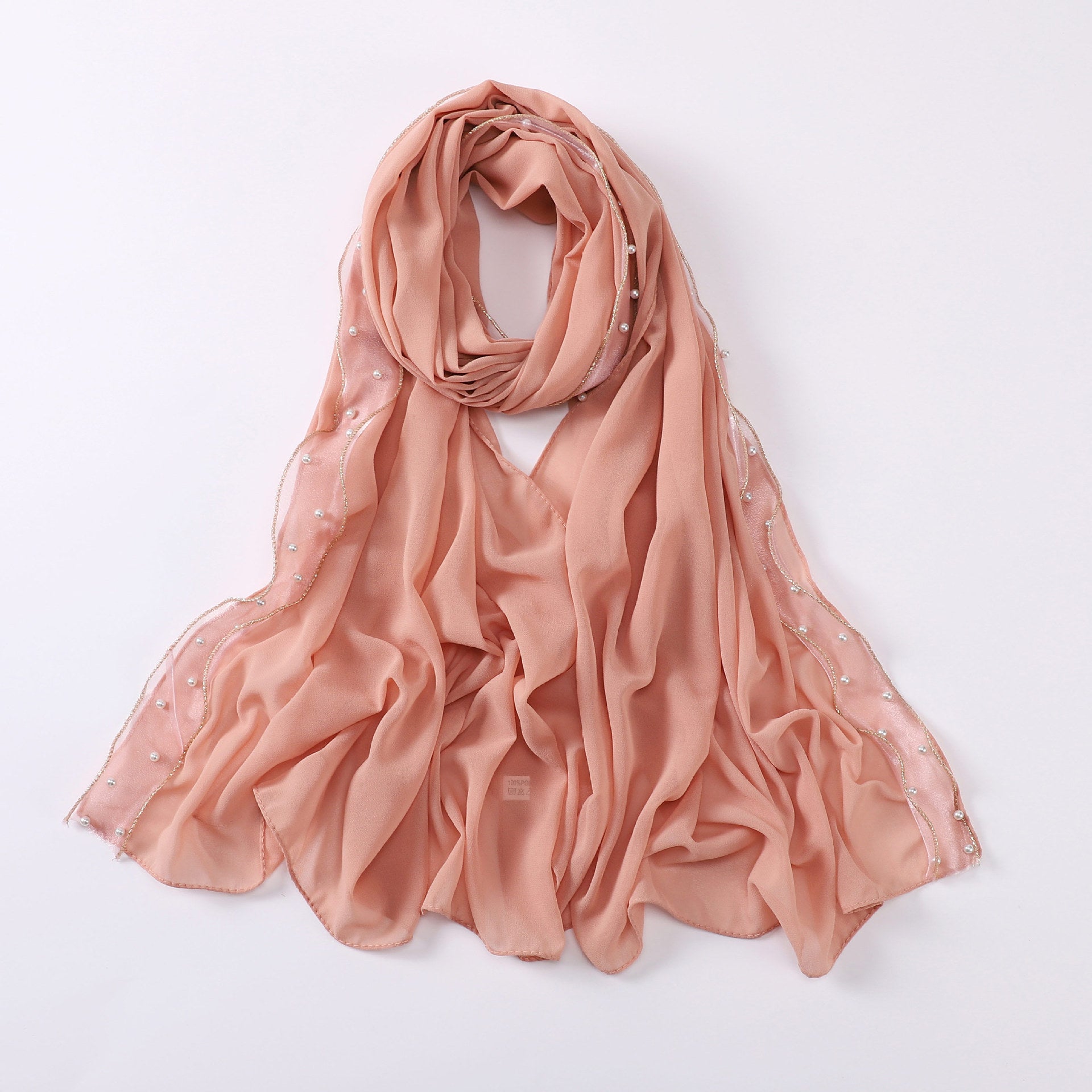 K842 New spot solid color pearl chiffon high-gloss pearl ribbon scarf headscarf scarf bubble scarf Malaysia Indonesia