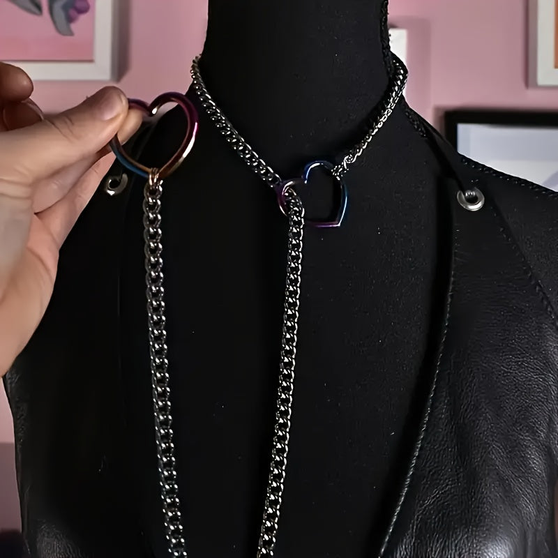 TEMU Colorful Punk Rock Cuban Link Chain Necklace With Pendant - Adjustable Y Necklace For Women, Stylish Alloy Jewelry For Casual Attire