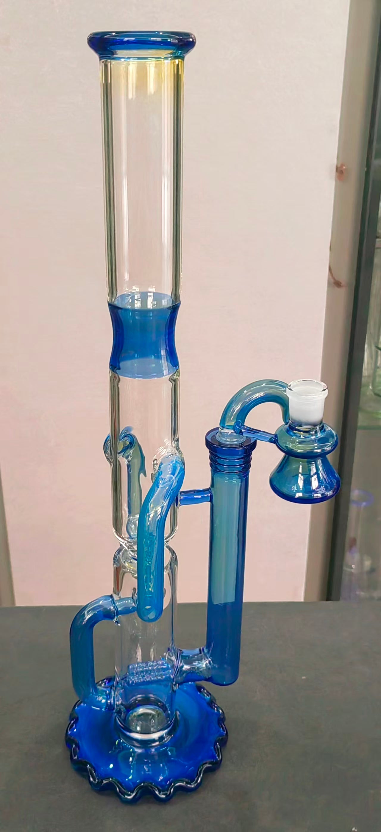 Light blue fumigated silver hookah smoking pipe dab rigs accessories oil burner bongs for ash catchers recycler bubbler Customizable Complimentary c