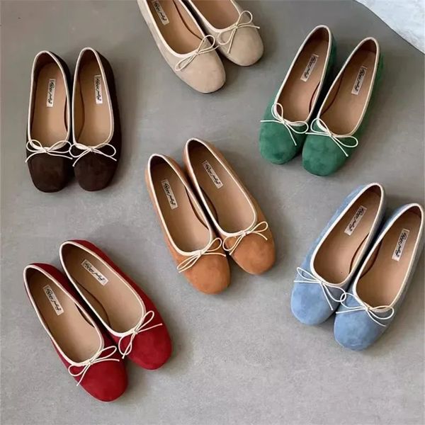Autumn Fashion Women Shoes planos Candy Color Ladies Sapatos elegantes de bailarinas redondo dedo do pé raso em sapatos de barco 241204