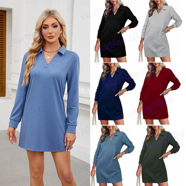 Long hoodie dress with women&#039;s round neck, double pockets, waist cinching, Korean new chic spring and autumn minimalist A-line skirt dd