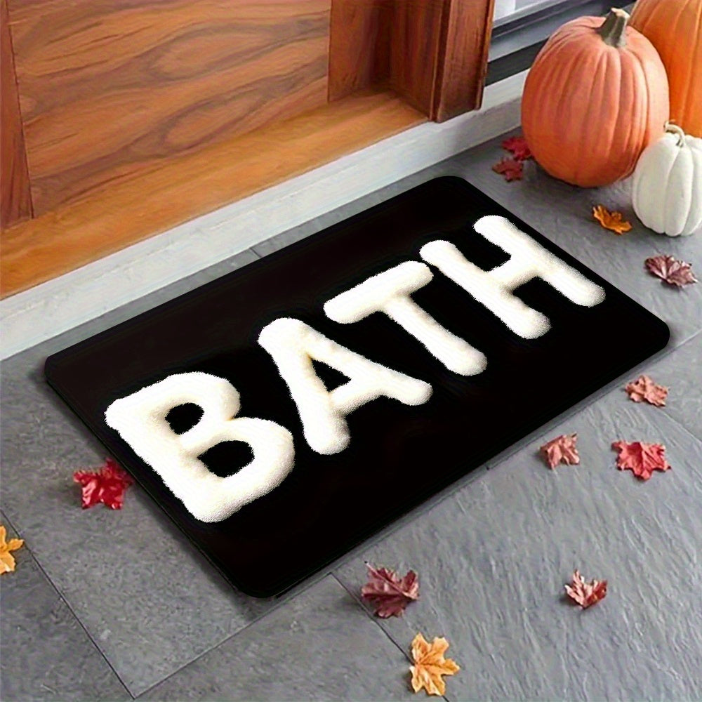 TEMU 1pc Bath Mat - Non-slip Quick-dry Bathroom Mat With Modern Bathroom Lettering, Super Absorbent Floor Mat For Shower, Tub, Entryway, Laundry Room