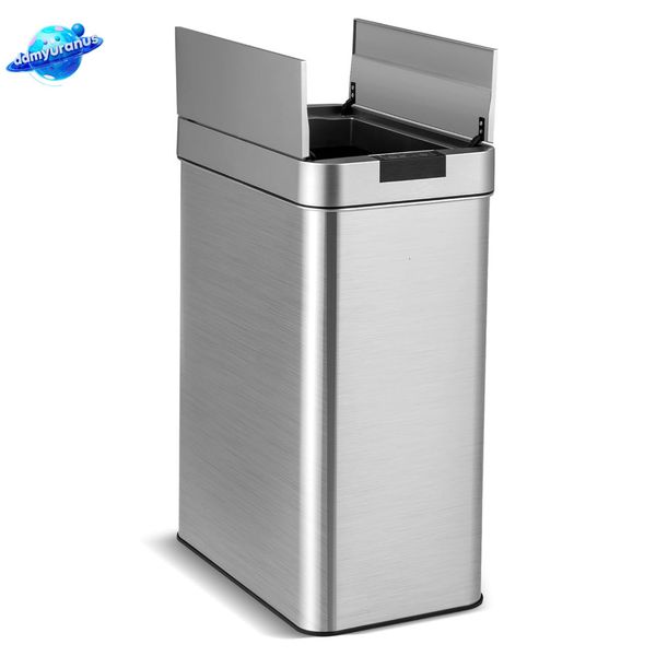 Ddmyuranus Slim Kitchen lata com tampas de asa, lata de lixo de sensor automático de 13,2 gal, lixeira de aço inoxidável, lixo, infravermelh