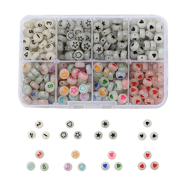 480pcs 8 perles acryliques lumineuses rondes plates de style