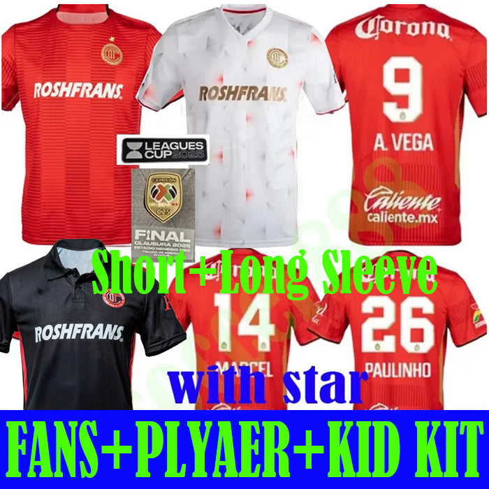 2025 2026 Deportivo Toluca FC soccer jerseys A.Vega 25 26 PAUILINHO MARCEL football shirts maillot ANGULO DOMINGUEZ home away third size 16-4XL