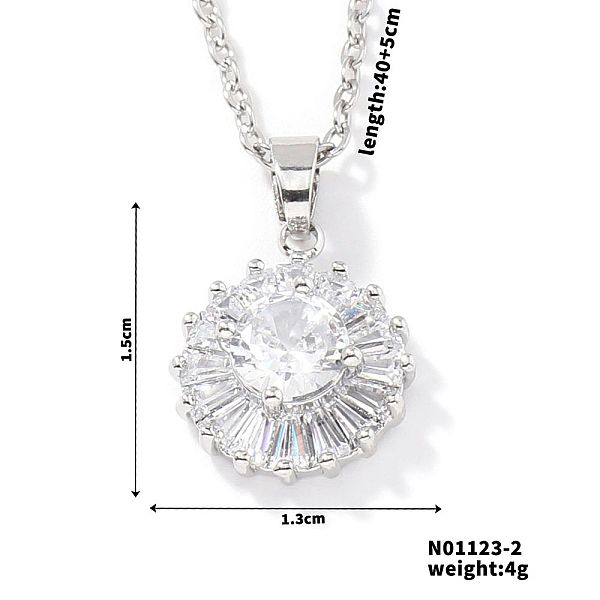 Collares colgantes redondos planos geométricos con circonita cúbica pavé de latón