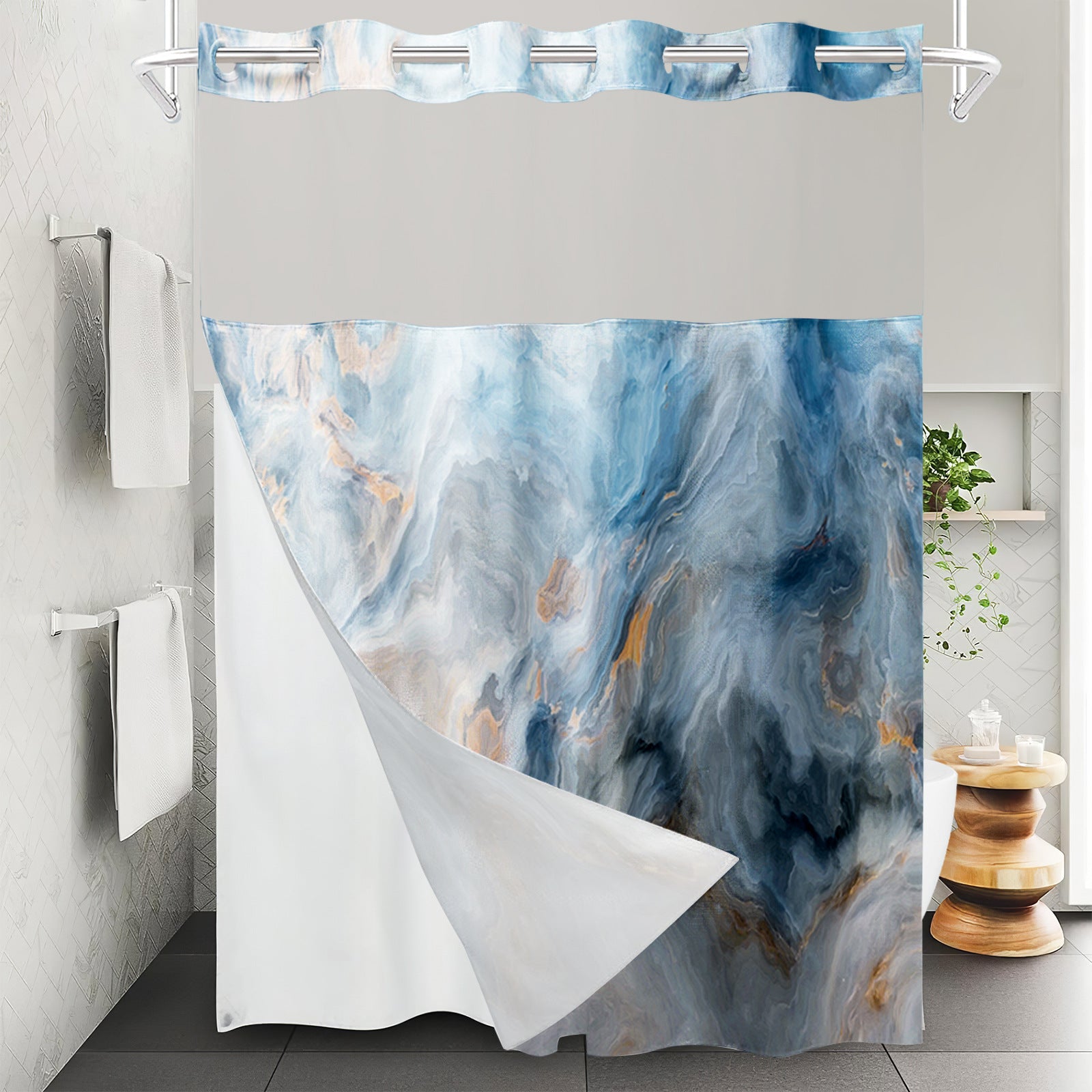YL-37536 waterproof polyester digital printed marble pattern shower curtain bathroom double layer shower curtain
