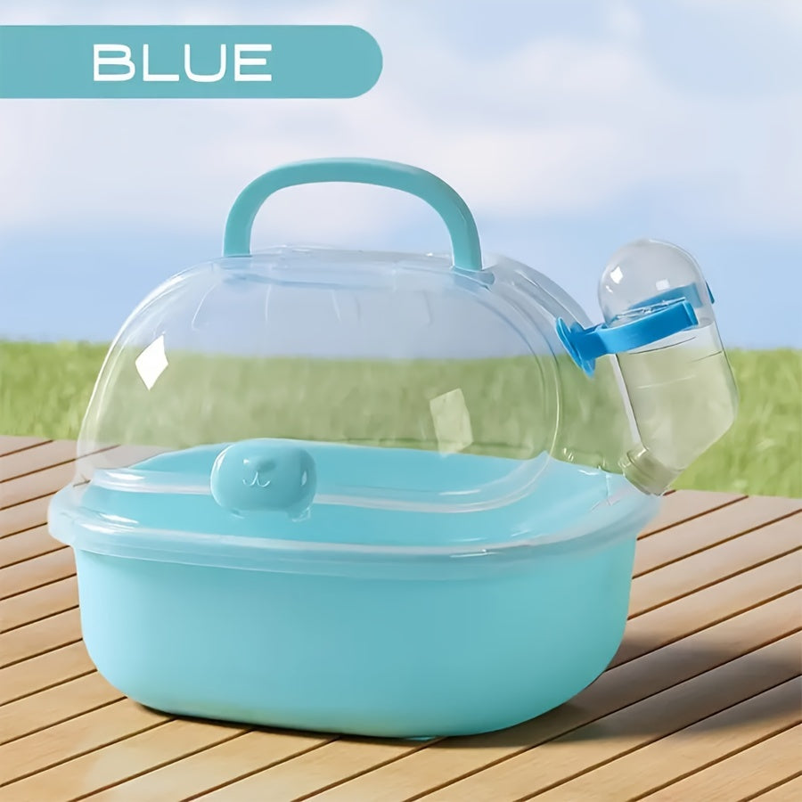 TEMU Portable Transparent Hamster Transport Cage With Water Bottle - Breathable Travel Carrier For Small Pets, Ideal For Gerbils And Mice, Durable Pp