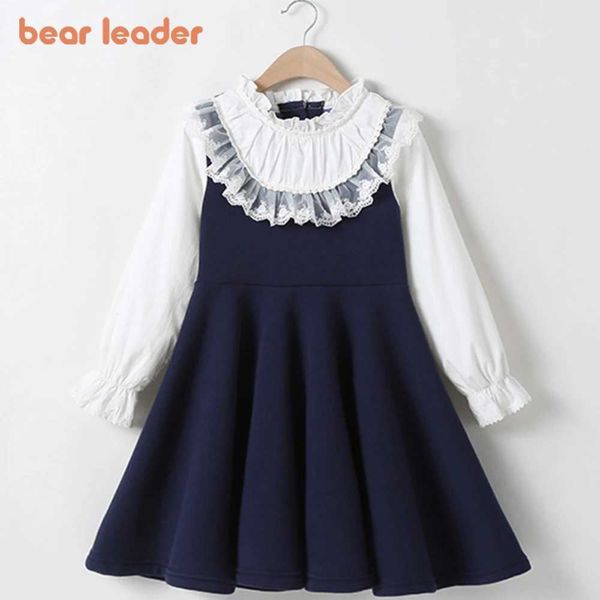 New Arrival Bear Leader School New Girls Clothing Dress Baby Casual Dress Kids Patchwork Fall Clothes Children Long Sleeve Dress Blue White