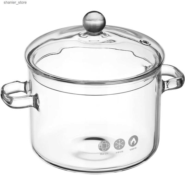 Pans Glass sauce pot with lid and handle high borosilicate glass cookware pot pan cooking pot L240910