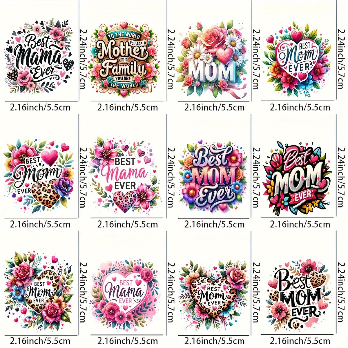 TEMU A Set Of 12 Waterproof Self-adhesive 3d Crystal Transfer Paper Designed With "" Floral Patterns, Suitable For Mugs, Bottles, Laptops, Etc. - Diy