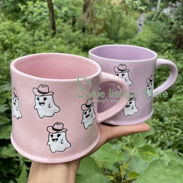 Pink Ghost Coffee Cup Ceramic Afternoon Tea Breakfast Milk Home Office Beverage Utensils Cute Cartoon Halloween Gift 240903