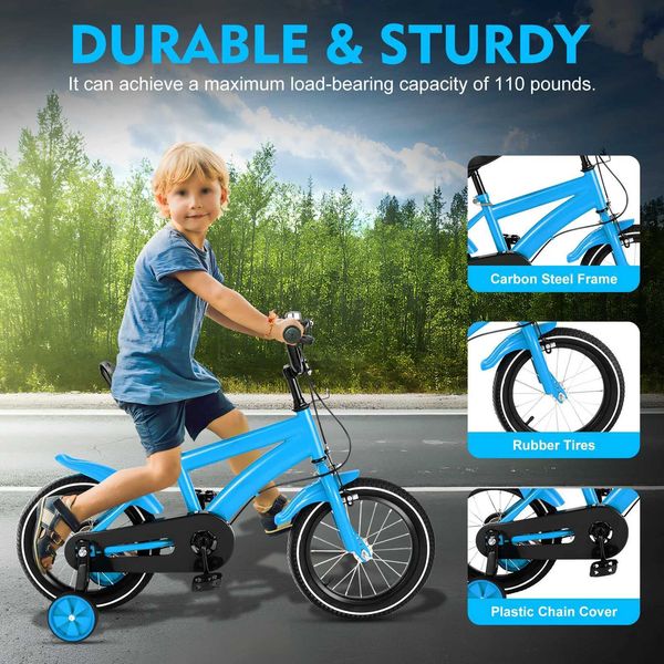 Bikes Ride-Ons 14 inch childrens boys and girls bicycles with adjustable height Wtraining detachable support wheels for childrens bicycles
