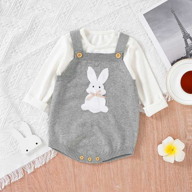 w488 Baby Bodysuits Clothes Spring Autumn Rabbit Knitted Newborn Boys Girls Easter Onesie Clothes 018m Cotton Knitted Infant Outfits