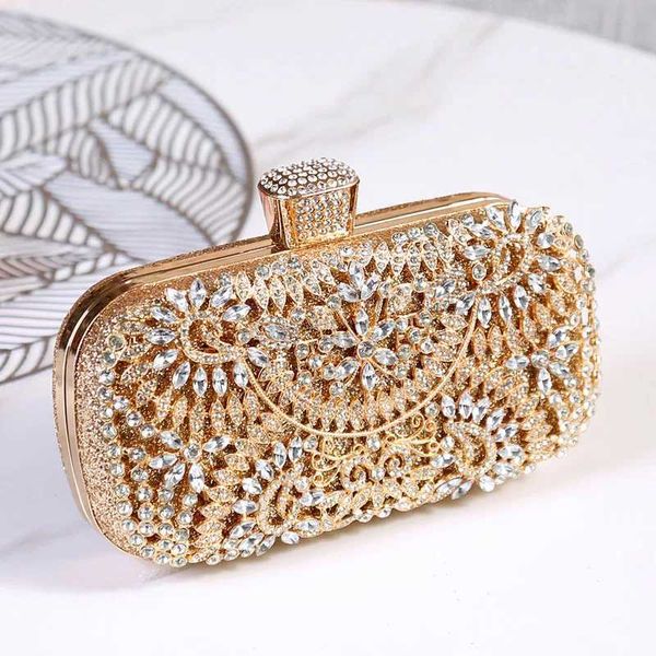 Women Diamond Evening Bag Mini Hollow Out Dinner Purse Ladies Glitter Crystal Shiny Dress Clutch Bridal Wedding Banquet HandbagXJ240729