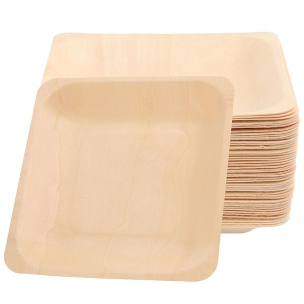 50PCS Disposable Wooden Plate Square Tableware Party Plates for Wedding Restaurant Picnic Birthday 240822