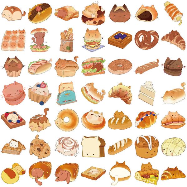 50 Cartoon Cat Graffiti Stickers Decorate Guitar Notebook Lage DIY