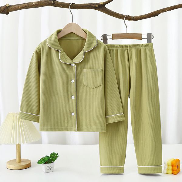 127 Casual pajamas children&#039;s pajamas boys and girls baby autumn and winter long-sleeved two-piece suits boys girls lapel home clothes