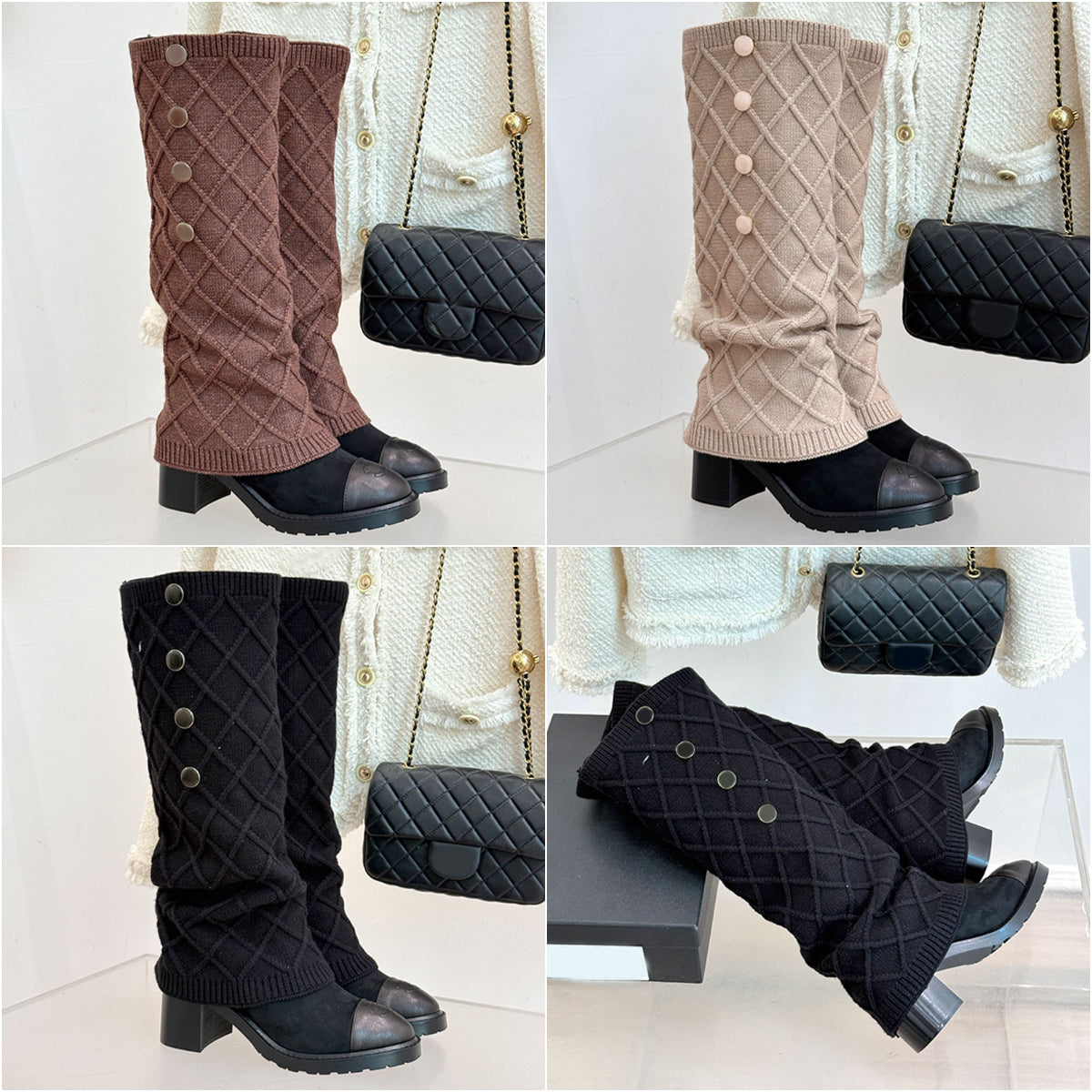 chunky heels Knitting socks pants boots long knee high boots designer womens boots autumn-winter boots black suede boot round toes luxury boots buck