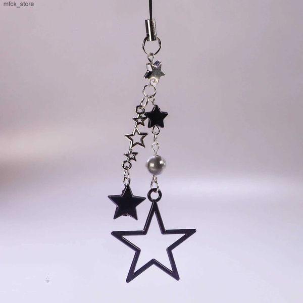 Cell Straps Charms Y2K Style Metal Black Star Phone Charm Strap Sweet Cool Girl Pendant Cellphone Lanyard Keycord For iPhone Keychain J24120