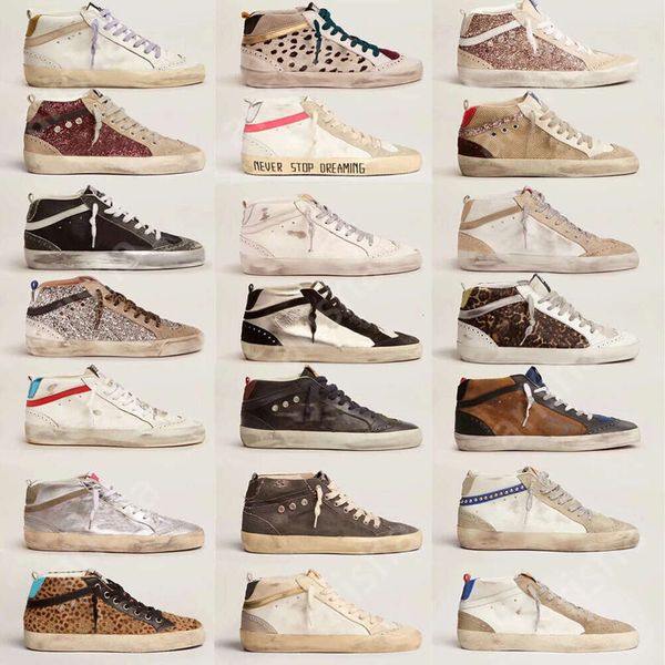 10a New Release Italy Brands Golden Mid Slide Star High-top Sneakers Women Shoes Fashion Pink-gold Glitter Classic Leopard White Do-old Dir