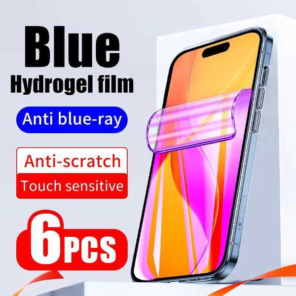 6pcs Not Glass Hydrogel film for iPhone 15 Pro 12 14 13 mini 11 X XR XS Anti Blue Light soft full cover Soft screen protector M250120