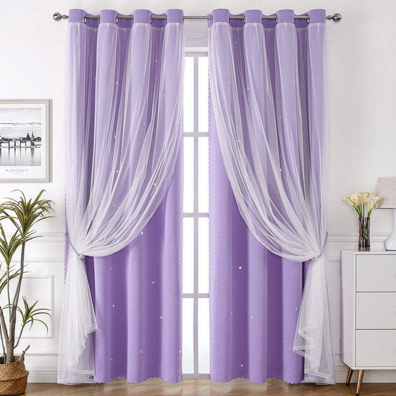 YL-36548 specializes in lace double-layer hollow star finished blackout curtain wholesale curtain