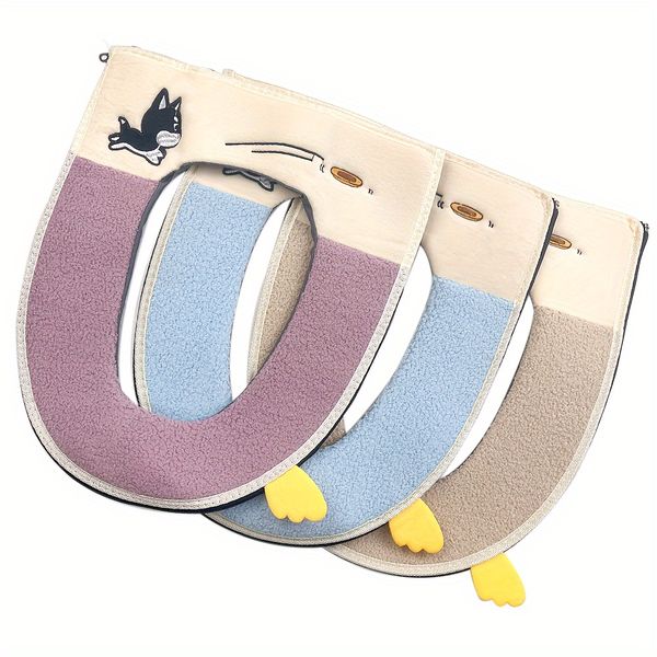 3 Piece Toilet Seat Cover Warm Pad, Warm Cover, Cute Toilet Seat Cushion with Zipper
