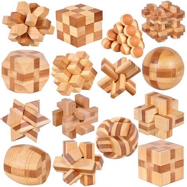 Small Lu Ban Lock IQ Brain Teaser Educational Toy for Kids Children Wooden Kong Ming Unlock Toys Adult Montessori 3D Puzzle Game C250211