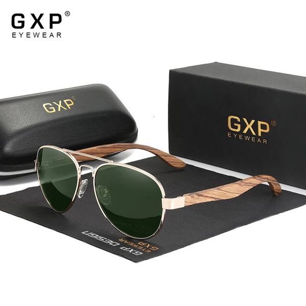 GXP Handmade Wood Mens Sunglasses Polarized UV400 Eye Protection Mirror Optical Lens Glasses Alloy splicing Frame Eyewear 240528