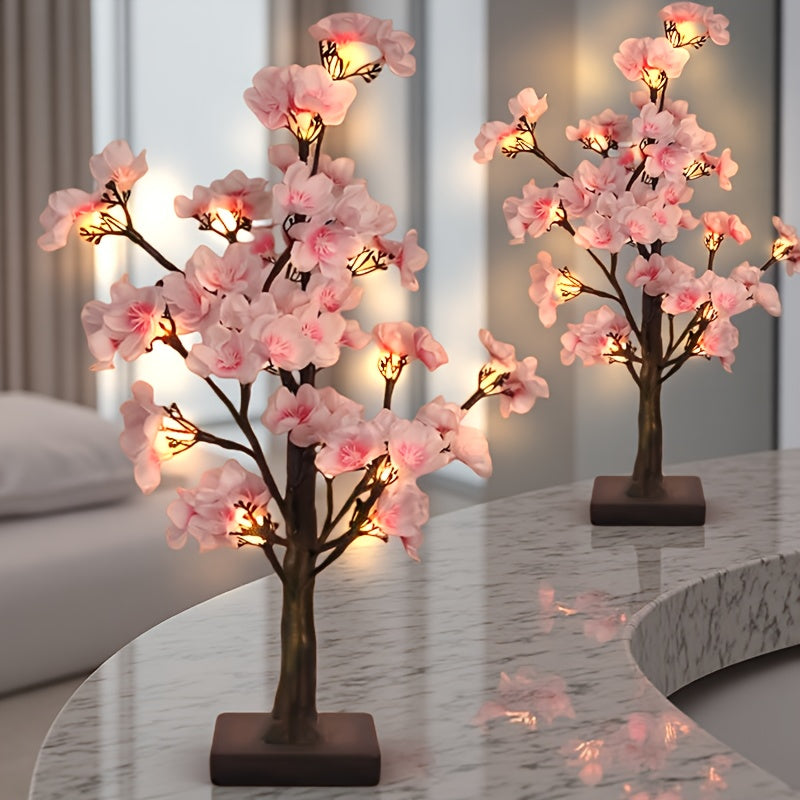TEMU 2pcs Artificial Cherry Tree Light, 24led Lamp Beads, Creative Tabletop Lamp, Table Lamp, Suitable For Halloween, Christmas, Valentine's Day