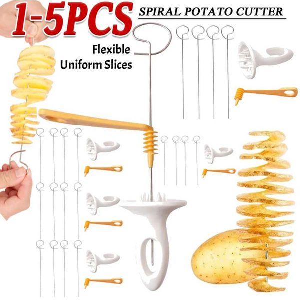 Kitchen tool spiral potato cutter with 4 stainless steel rods tornado potato slicer helicator household kitchen small tool Y250113