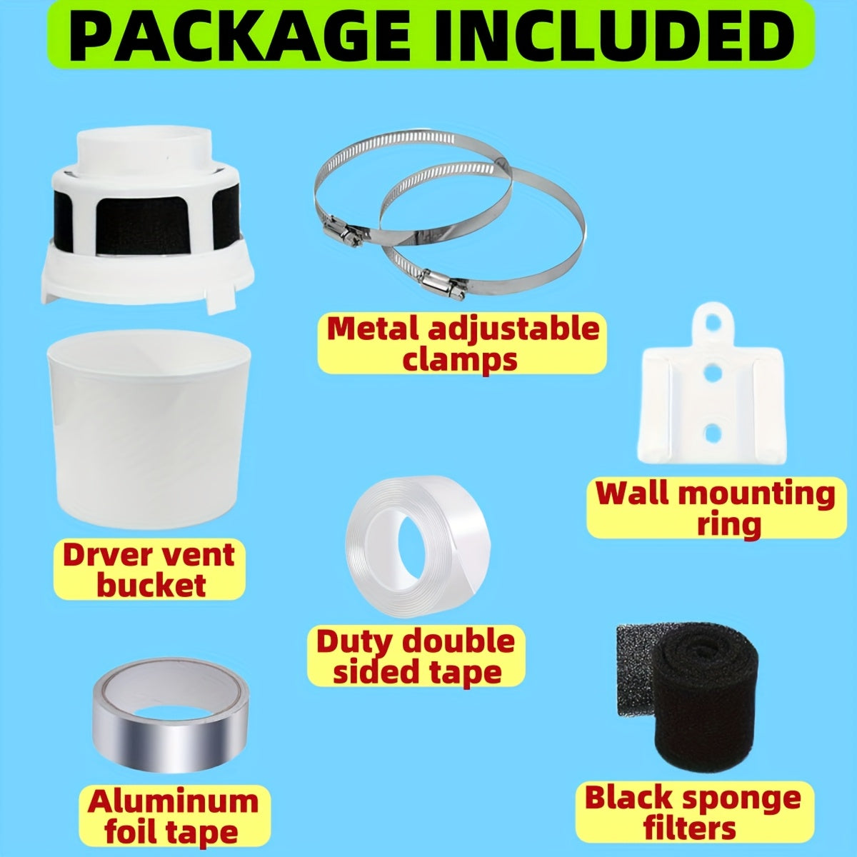 TEMU 4-inch Premium Upgraded Dryer Lint Trap Kit - Safety, Ind Oor Venting With Filter Sponge Bucket & Durable Flexible Foil Tubing For And