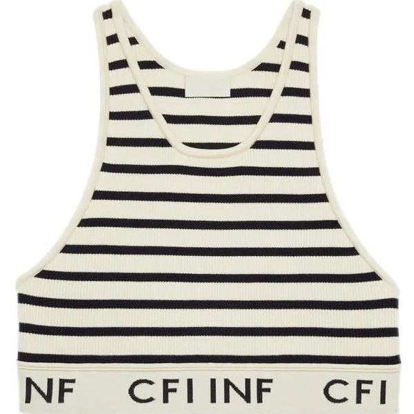 Designer T Shirts Womens New Sports Tank Top Women&#039;s Spring-Summer New Stripe U-shaped Knitted Stripe Tank Top Short Knitted Strap Top