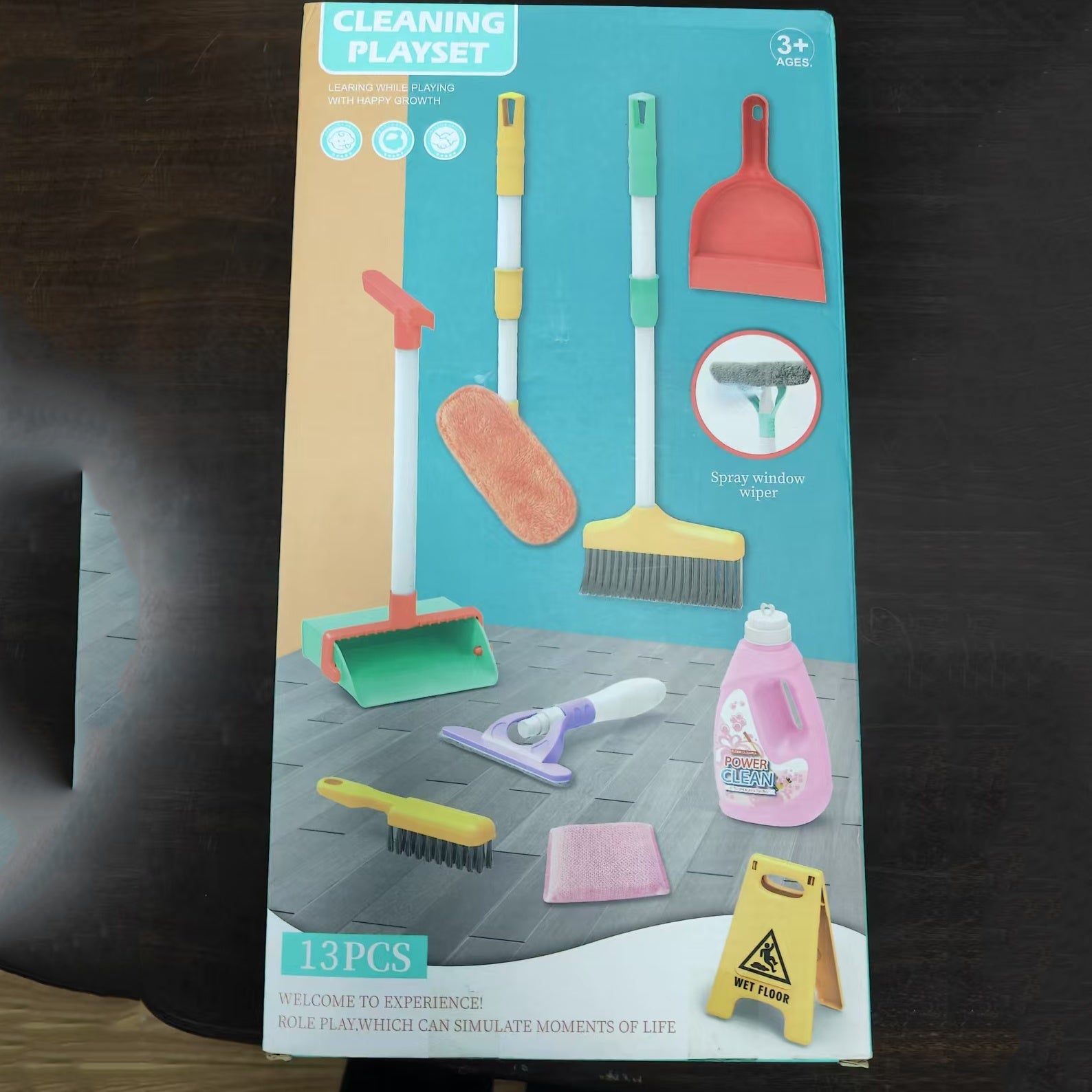 TEMU 1 Set Colorful Cleaning Kit - Pretend Play Cleaning Kit With Plastic Mop, Kids Cleaning Sets With Dustpan & Broom Combo For Toddlers Girls Boys