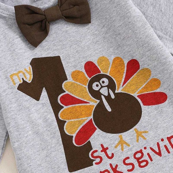 Baby Boy First Thanksgiving Outfit Turkey Print Long Sle Rper Suspender Pants Hat 3 Piece Set for Fall Z250109