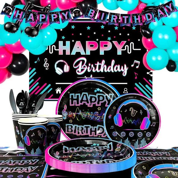 Tik Tok Party Supplies 155pcs birthday party decoration and Tik Tok Tableware set - plates cups napkins tablecloths balloons etc Y250111