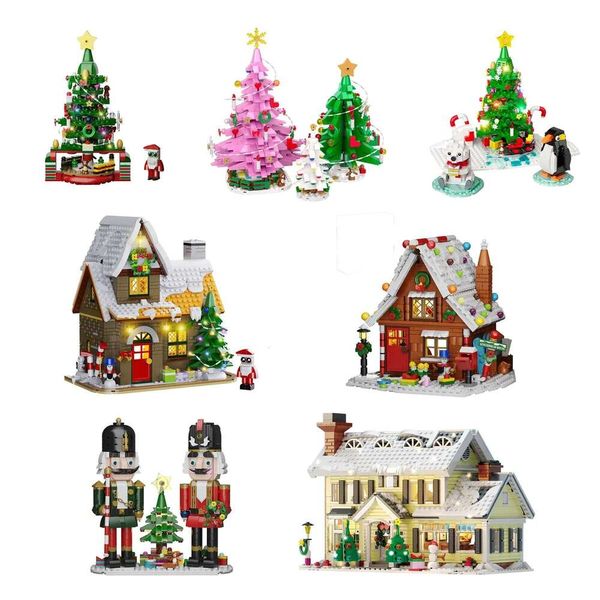 NEW Christmas Tree Nutcracker Gingerbread House Snow Village Building Block Set New Year Atmosphere Decorations Toys Kids Gifts